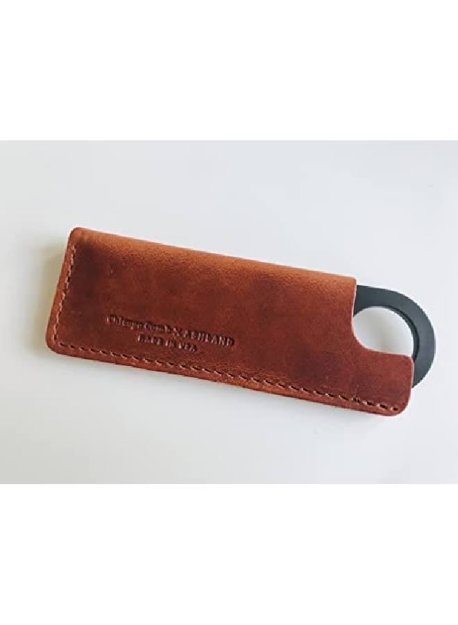 Chicago Comb No. 2 Carbon Fiber + Tan Horween Leather Sheath Made In Usa Graphite Black Comb + English Tan Sheath - Image 5