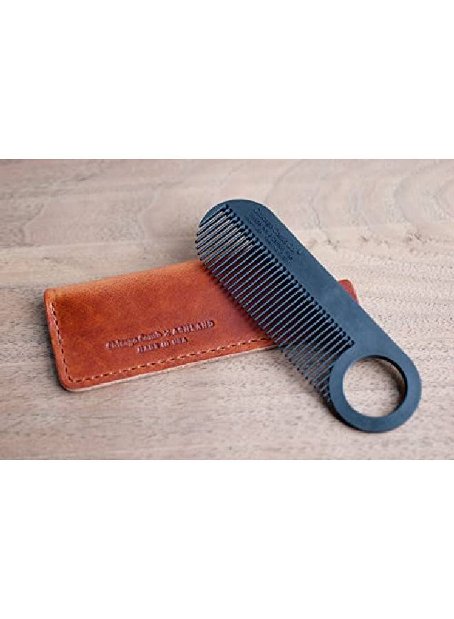 Chicago Comb No. 2 Carbon Fiber + Tan Horween Leather Sheath Made In Usa Graphite Black Comb + English Tan Sheath - Image 4