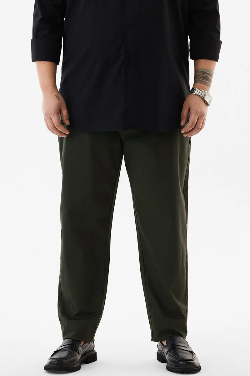 سنيتش Olive Solid Regular Fit Casual Plus Size Trousers