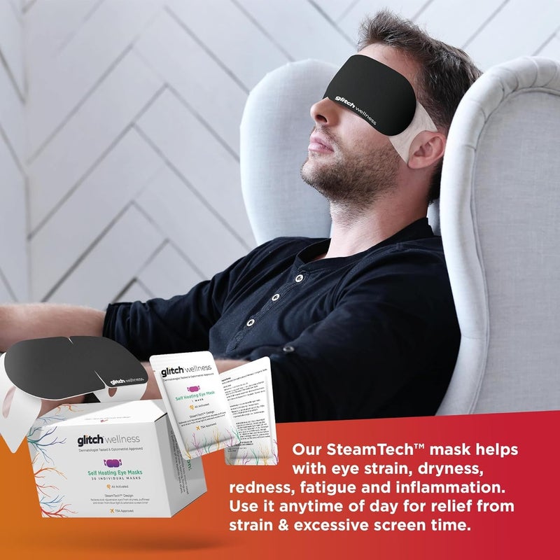 Glitch Self Heating Eye Mask - Steam Eye Mask for Dry Eyes, Soothing Relief, Stress Reduction - Disposable Warm Eye Compress Moist Heat - Image 3