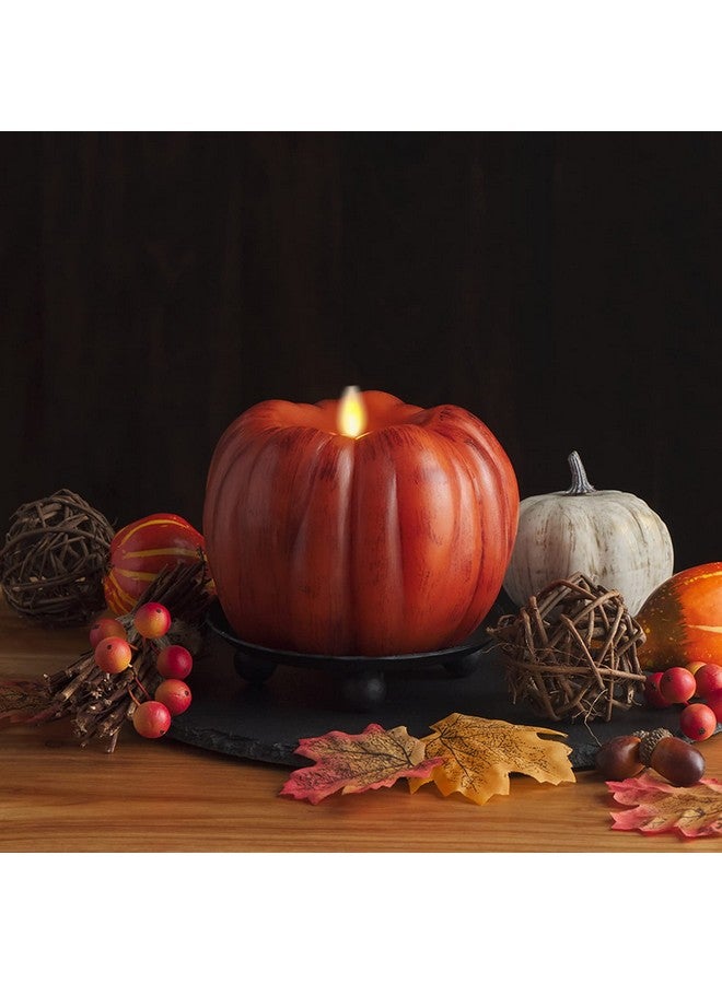 Luminara Pumpkin Figural Flameless Flickering Moving Flame LED Candle (5.25" x 4.5"), Smooth Real Unscented Wax, Time Function (Antique Orange) - Image 2
