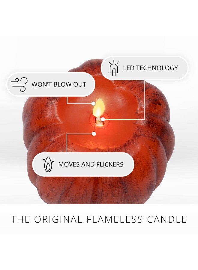 Luminara Pumpkin Figural Flameless Flickering Moving Flame LED Candle (5.25" x 4.5"), Smooth Real Unscented Wax, Time Function (Antique Orange) - Image 3