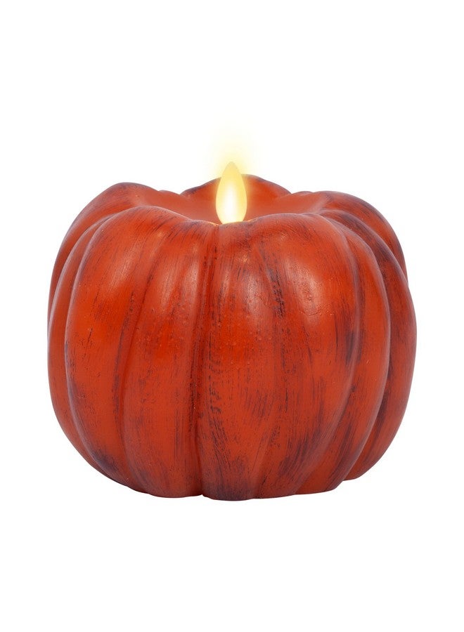 Luminara Pumpkin Figural Flameless Flickering Moving Flame LED Candle (5.25" x 4.5"), Smooth Real Unscented Wax, Time Function (Antique Orange) - Image 1