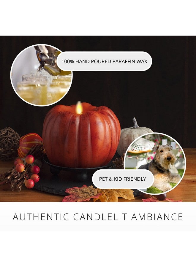 Luminara Pumpkin Figural Flameless Flickering Moving Flame LED Candle (5.25" x 4.5"), Smooth Real Unscented Wax, Time Function (Antique Orange) - Image 5