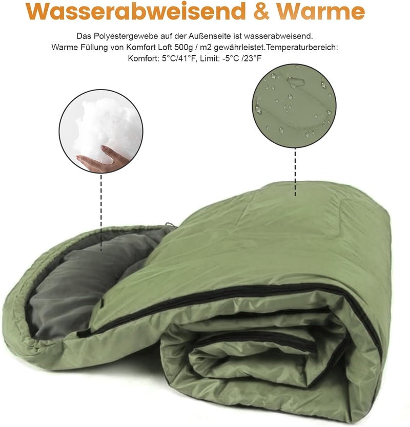 Camping Sleeping Bag - Lightweight Sleeping Bag for Adults Boys Girls, Waterproof Camping Gear for Travel and Outdoor (Olive) - Image 2