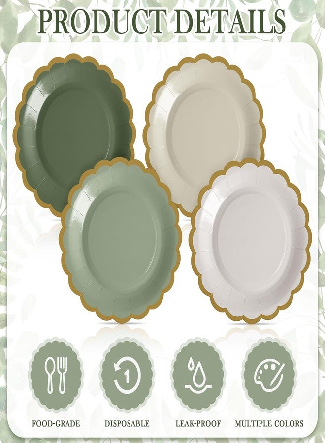 Tiangrid 48 Pcs Gradient Sage Green Paper Plates 7 Inch Scalloped Disposable Dessert Plate for Coquette Bridal Pink Bow Wedding Birthday Baby Shower Party Supplies - Image 4