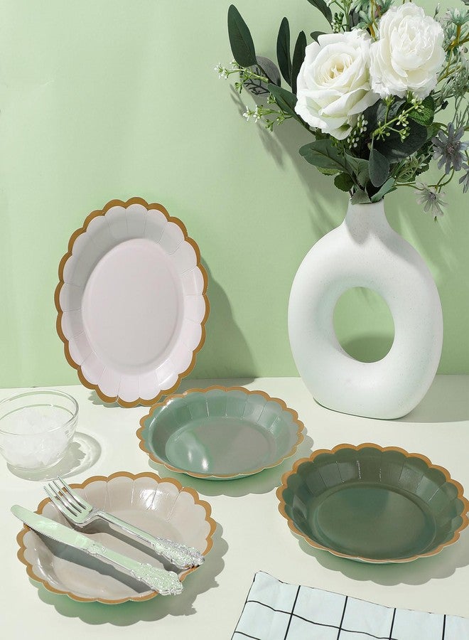 Tiangrid 48 Pcs Gradient Sage Green Paper Plates 7 Inch Scalloped Disposable Dessert Plate for Coquette Bridal Pink Bow Wedding Birthday Baby Shower Party Supplies - Image 5