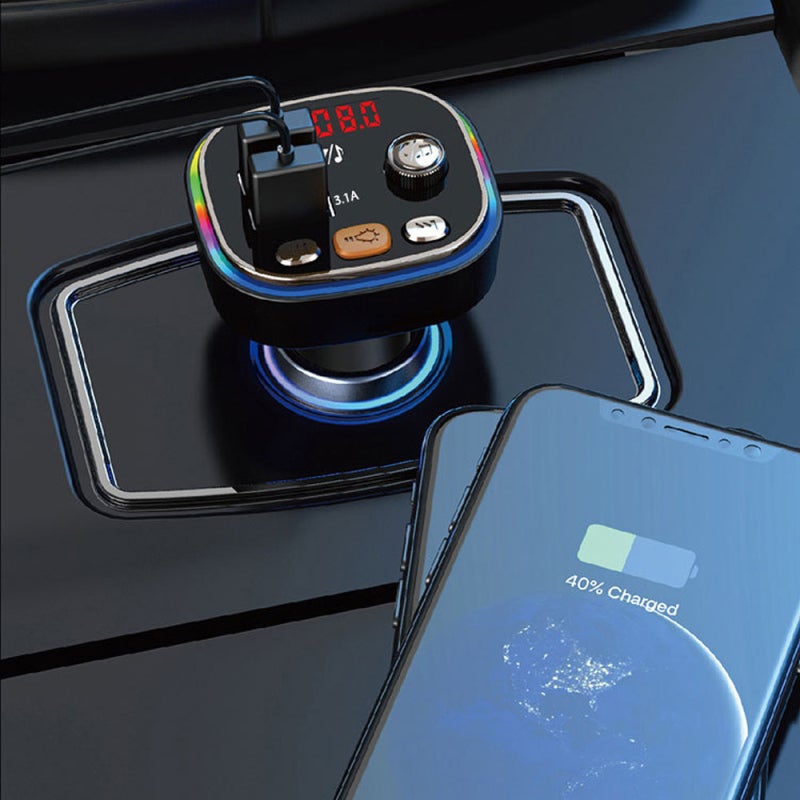 C20 جهاز إرسال FM للسيارة، مشغل صوتي مزدوج USB مع بلوتوث للسيارة ومشغل MP3 مع أضواء ملونة، ملحق قيادة حر اليدين للمكالمات - Image 4
