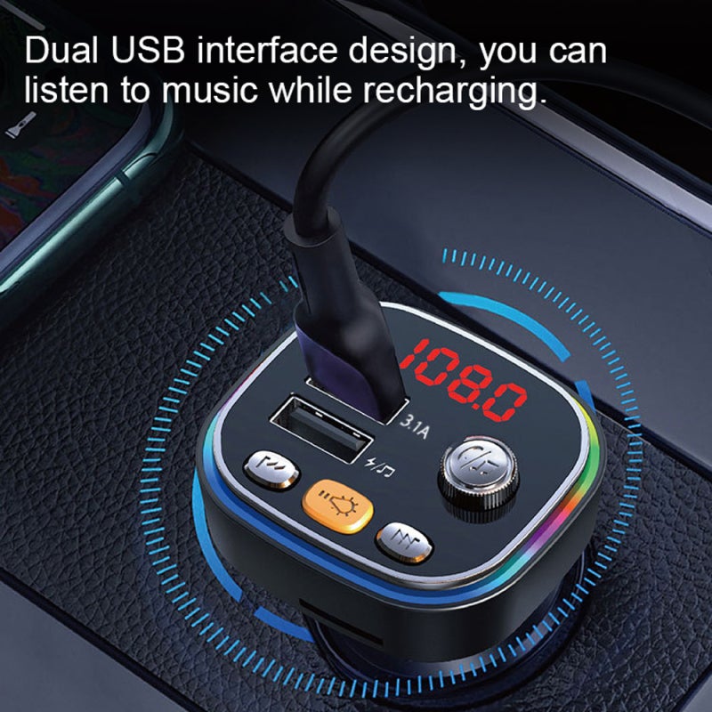 C20 جهاز إرسال FM للسيارة، مشغل صوتي مزدوج USB مع بلوتوث للسيارة ومشغل MP3 مع أضواء ملونة، ملحق قيادة حر اليدين للمكالمات - Image 2