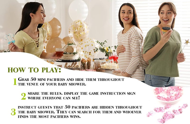 GNATV Baby Pacifier Hunt Baby Shower Games Gender Reveal Game Flower Theme 810 Sign and 50 Mini Acrylic Pacifier Favorite Adults Kids Games for Baby Shower Activities Baby Shower Games for Girl BPH10 - Image 5