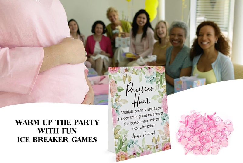 GNATV Baby Pacifier Hunt Baby Shower Games Gender Reveal Game Flower Theme 810 Sign and 50 Mini Acrylic Pacifier Favorite Adults Kids Games for Baby Shower Activities Baby Shower Games for Girl BPH10 - Image 3