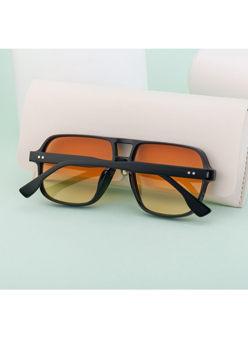 Men's Retro Double Beam Square Frame Sunglasses, lightweight plastic frame, colored lenses with anti-glare UV400 protection, suitable for driving, hiking, beach outings, and matching Gulf Men's daily outfits - Image 3