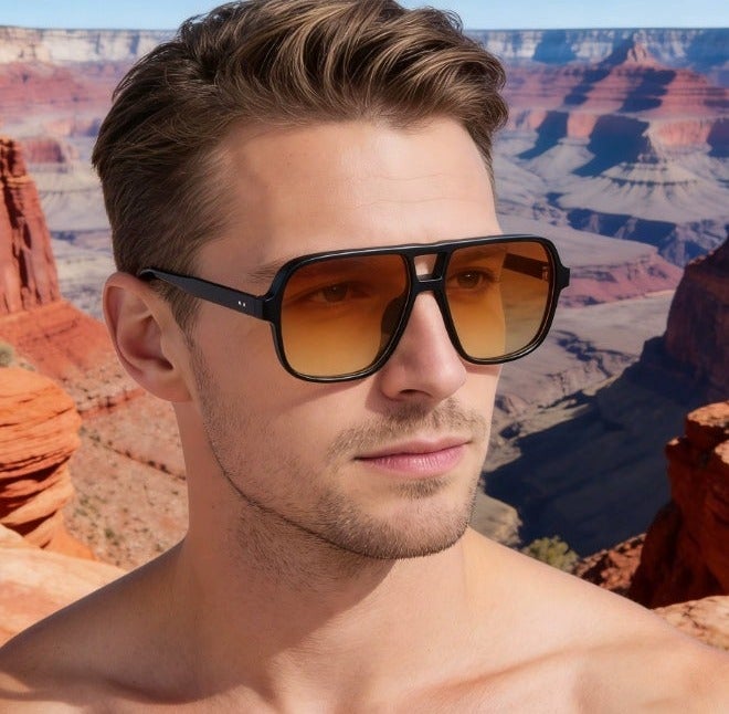Men's Retro Double Beam Square Frame Sunglasses, lightweight plastic frame, colored lenses with anti-glare UV400 protection, suitable for driving, hiking, beach outings, and matching Gulf Men's daily outfits - Image 1