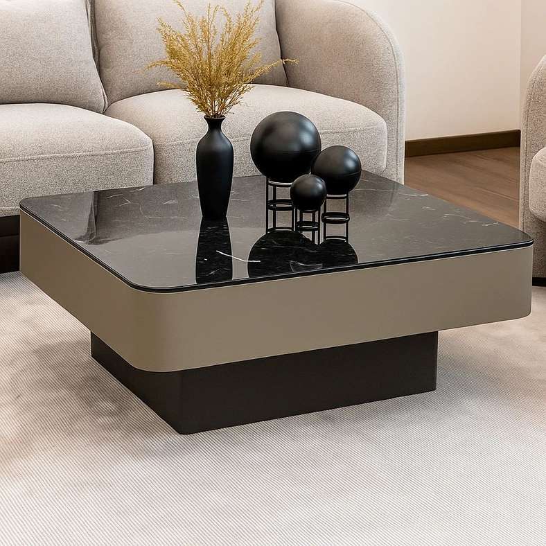 LUGO COFFEE TABLE LARGE MARBLE - GOLD BLACK