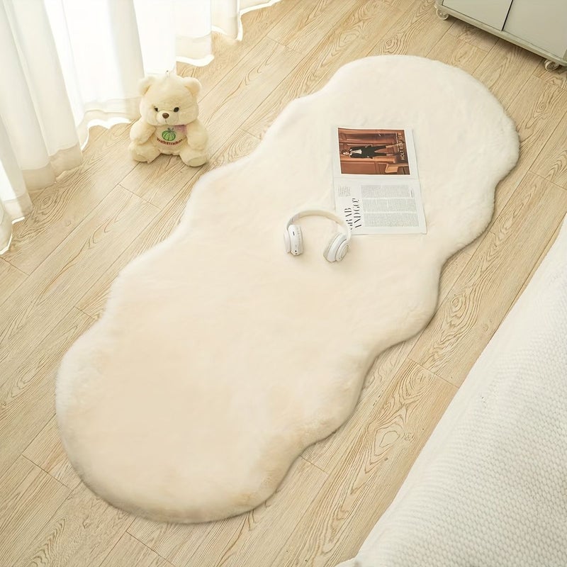 Dusty Pink Rabbit Plush Floor Mat Wavy Irregular Shape Cloud Design Soft Anti Slip Back For Living Room Sofa Bay Window Corridor Entrance 60 X 150 Cm - Image 2