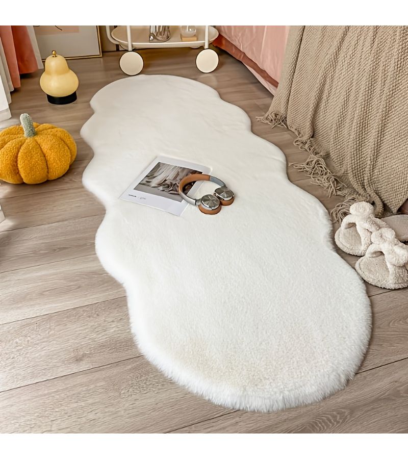 Dusty Pink Rabbit Plush Floor Mat Wavy Irregular Shape Cloud Design Soft Anti Slip Back For Living Room Sofa Bay Window Corridor Entrance 60 X 150 Cm - Image 5