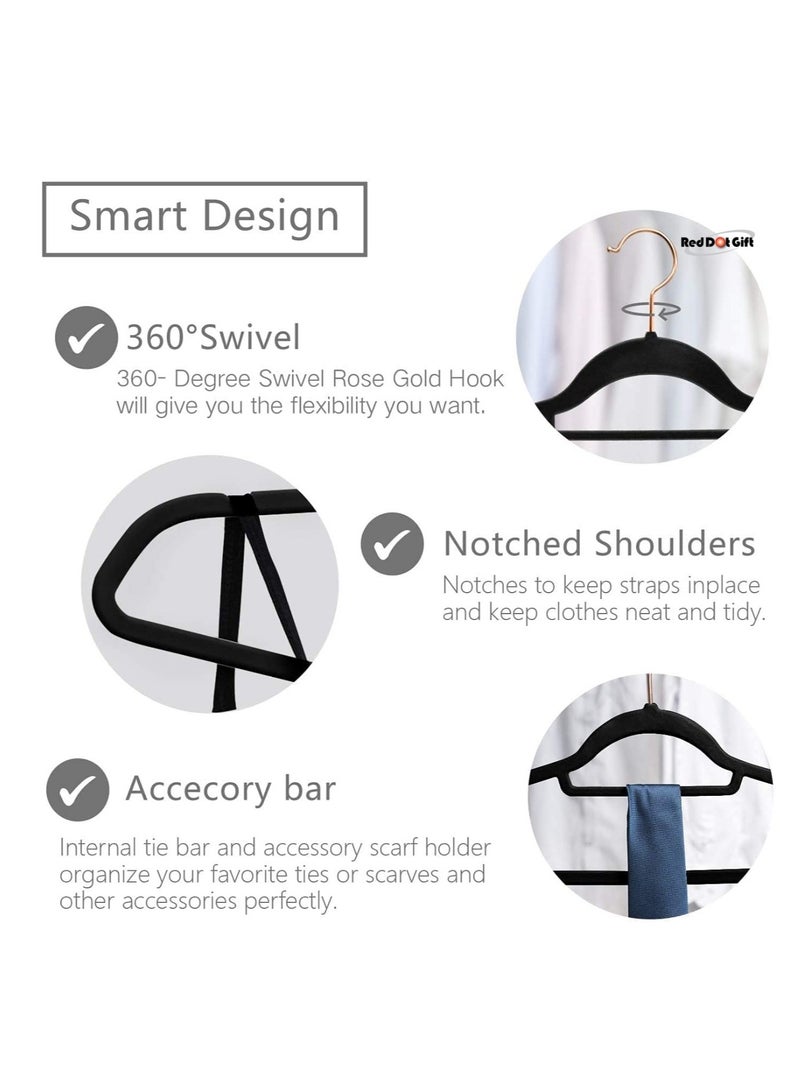 Red Dot Gift 50-Pack Black Non-Slip Velvet Hangers 42cm/16.8In With 360 Degree Rotatable Hook, Durable & Slim for Coat,Pant  - Image 3