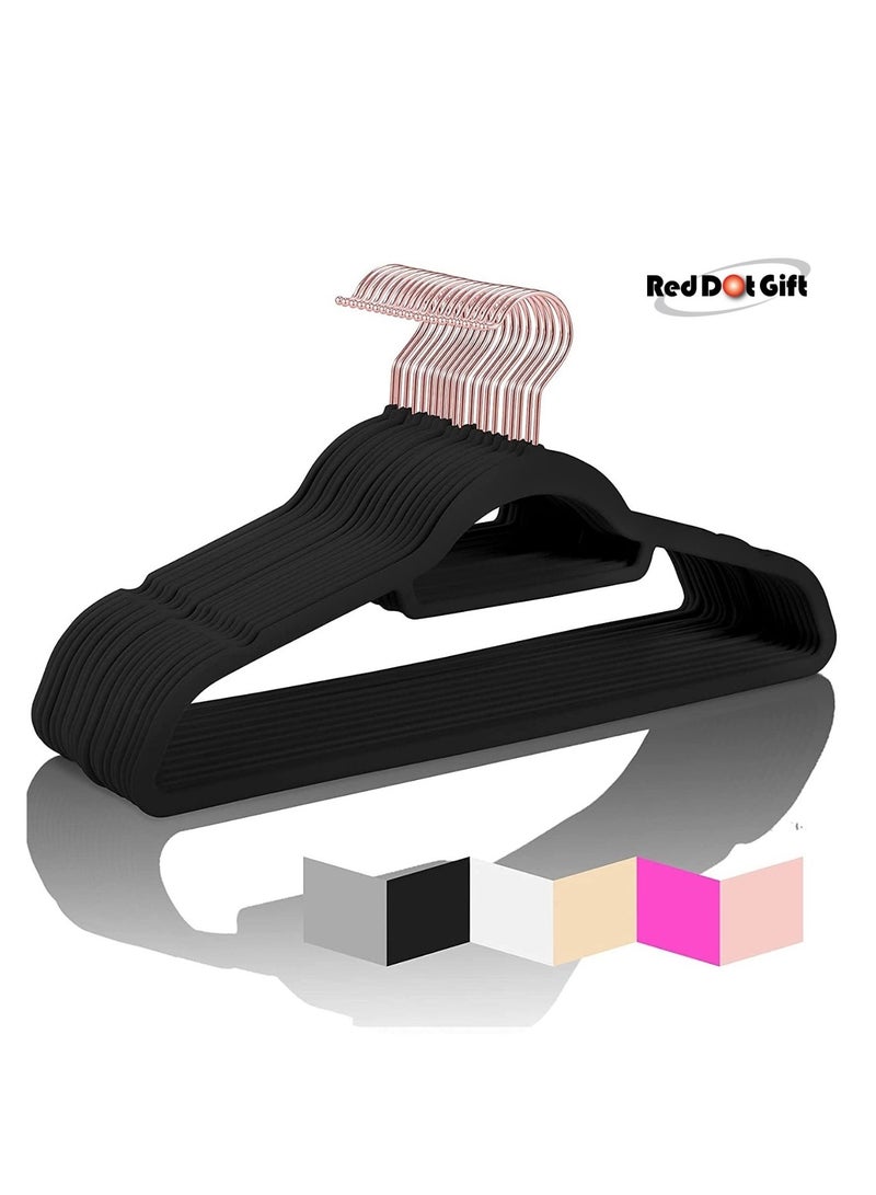 Red Dot Gift 50-Pack Black Non-Slip Velvet Hangers 42cm/16.8In With 360 Degree Rotatable Hook, Durable & Slim for Coat,Pant  - Image 1