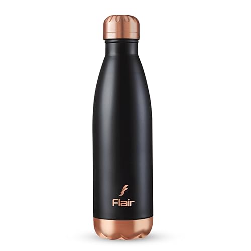 Flair Spark Vacuum Insulated Steel Bottle Black Color - (500 ML, Black), 24 Hours Hot and Cold, Aqua Water Bottle, Thermal Bottle, Leak Proof, Office, Gym, Home, Kitchen, Hiking, Treking, Travel - Image 1