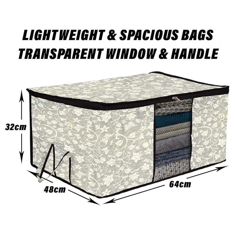 Kuber Industries Underbed Storage Bag Clothes Storage Bag Blanket Cover with Clear Window Zipper Closure Handle Cloth Organizer FlowerDesign Large Pack of 6 Black - Image 3