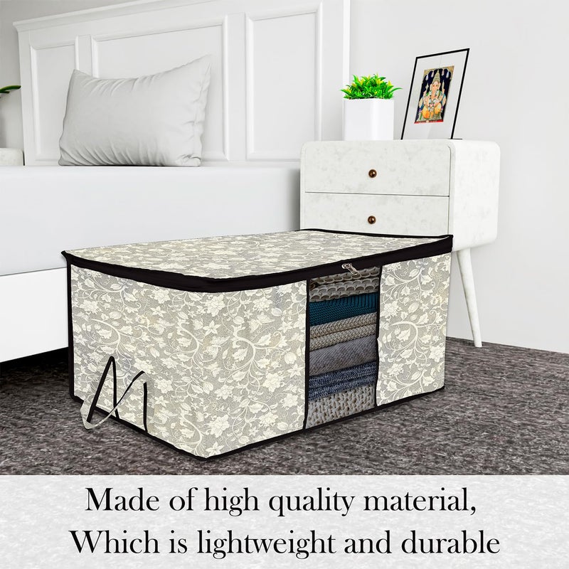 Kuber Industries Underbed Storage Bag Clothes Storage Bag Blanket Cover with Clear Window Zipper Closure Handle Cloth Organizer FlowerDesign Large Pack of 6 Black - Image 2