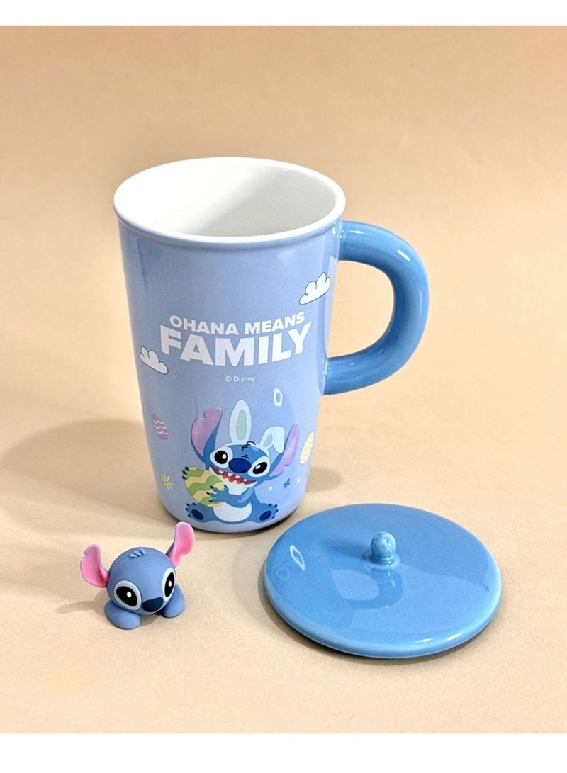 Disney Stitch “ohana means family” Ceramic Mug with Lid & Cute Stitch Figure – Blue 3D Cartoon Coffee Cup | 500ml Heat-Resistant Tea Mug | Perfect Gift for Lilo & Stitch Fans, Kids & Adults - Image 3