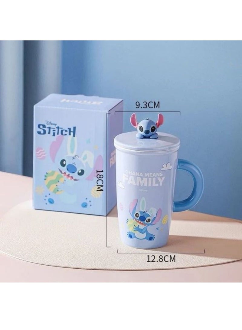 Disney Stitch “ohana means family” Ceramic Mug with Lid & Cute Stitch Figure – Blue 3D Cartoon Coffee Cup | 500ml Heat-Resistant Tea Mug | Perfect Gift for Lilo & Stitch Fans, Kids & Adults - Image 4