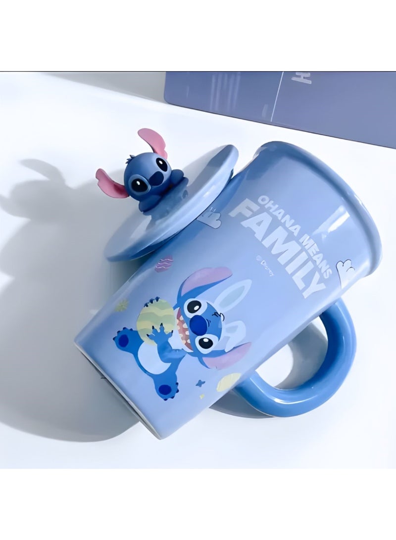 Disney Stitch “ohana means family” Ceramic Mug with Lid & Cute Stitch Figure – Blue 3D Cartoon Coffee Cup | 500ml Heat-Resistant Tea Mug | Perfect Gift for Lilo & Stitch Fans, Kids & Adults - Image 5