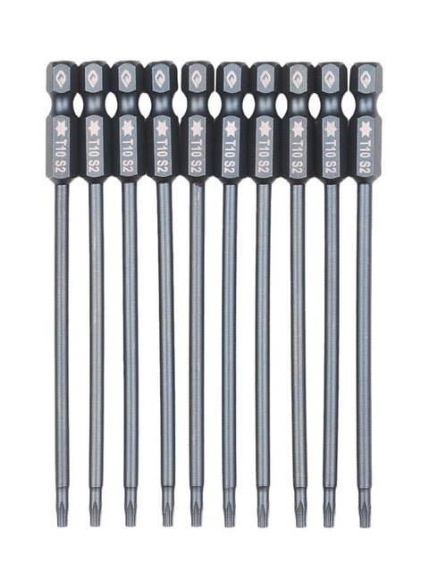 10 Piece T10 Security Torx Bit Set Grey 13.7 x 0.8 8.3cm