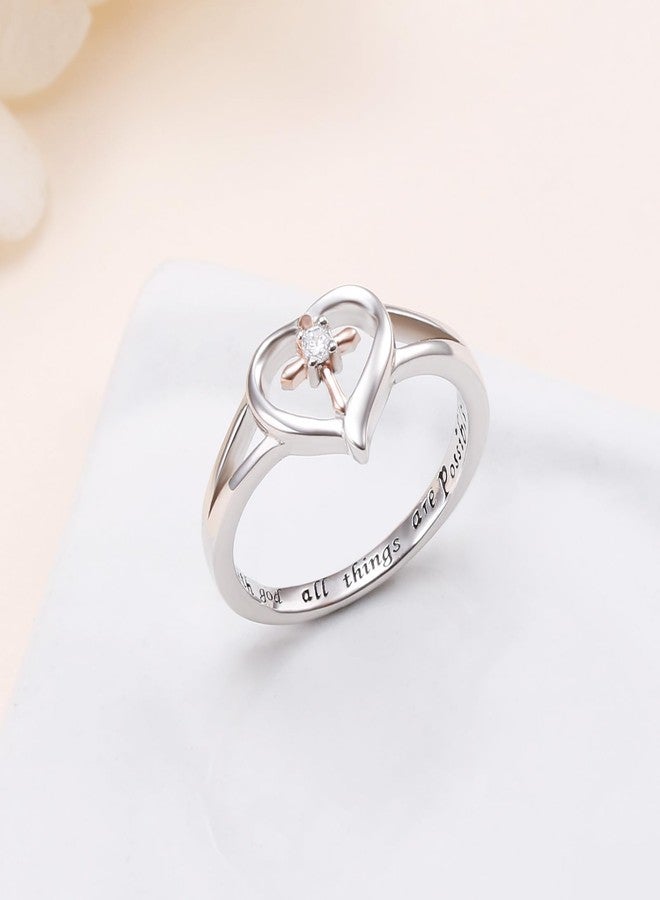 Alphm S925 Sterling Silver Heart Cross Inspirational Faith Bible Verse Christian Rings for Women Jewelry Teen - Image 3