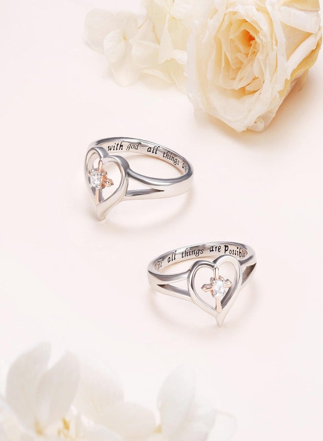 Alphm S925 Sterling Silver Heart Cross Inspirational Faith Bible Verse Christian Rings for Women Jewelry Teen - Image 4