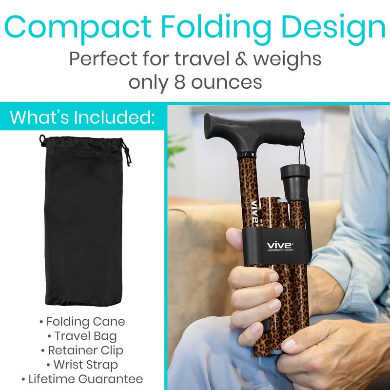 Vive Folding Cane - Foldable Walking Cane for Men, Women - Fold-up, Collapsible, Lightweight, Adjustable, Portable Hand Walking Stick - Balancing Mobility Aid - Sleek, Comfortable - Image 2