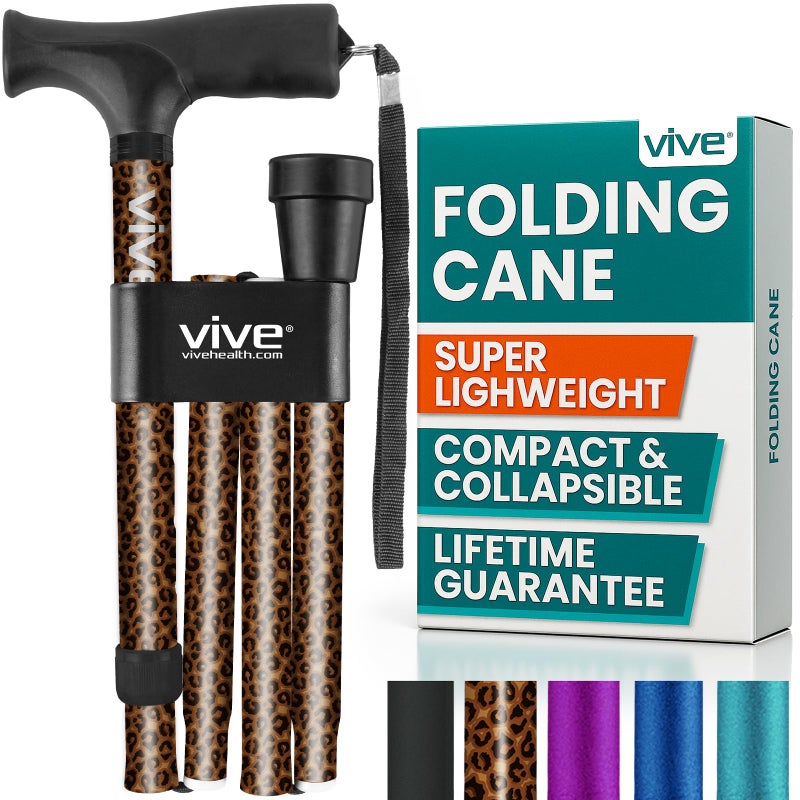 Vive Folding Cane - Foldable Walking Cane for Men, Women - Fold-up, Collapsible, Lightweight, Adjustable, Portable Hand Walking Stick - Balancing Mobility Aid - Sleek, Comfortable - Image 1