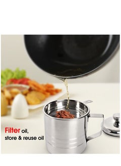 KASTWAVE 1.2L Oil Strainer Container, Stainless Steel Kitchen Cooking Oil Storage Pot Grease Keeper with Detachable Fine Mesh Filter  - Image 3
