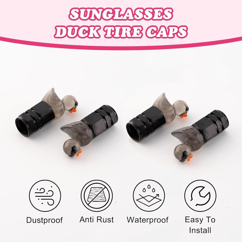 Rislobx 4Pcs Sunglasses Duck Tire Valve Stem Caps, Funny Decorative Covers for Wheels, Cute Car Accessories (Hexagon Black) - Image 4