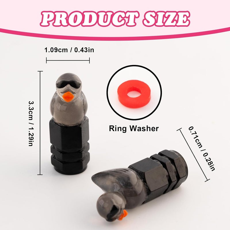 Rislobx 4Pcs Sunglasses Duck Tire Valve Stem Caps, Funny Decorative Covers for Wheels, Cute Car Accessories (Hexagon Black) - Image 5