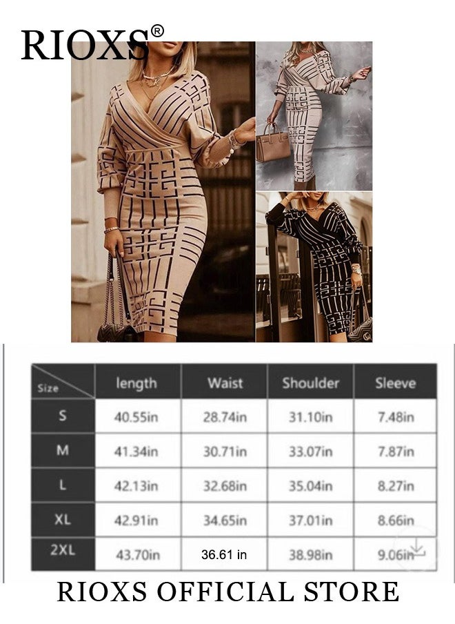 RIOXS Women's Elegant High Waist Dress, V-neck Knitted Jumper Dress with Knee Length, Warm Slim Fit Pullover Dress, Stylish Exquisite Evening Prom Dress, Perfect for Both Casual and Formal Occasions  - Image 5