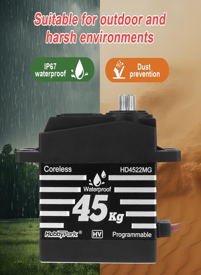 HobbyPark Waterproof 45kg High Torque Servo Coreless Motor 8.4V HV Servo Metal Gear Digital Servo Stainless Steel Gear for RC Crawler RC Car RC Truck Buggy Control Angle 180° Programmable - Image 3