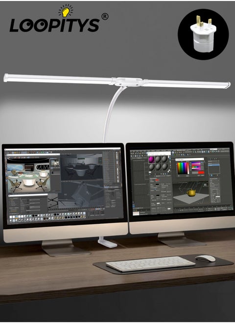Led Desk Lamp for Office Home, Bright Double Head Desk Light with Clamp, Architect Task Lamp 25 Lighting Modes Adjustable Flexible Gooseneck