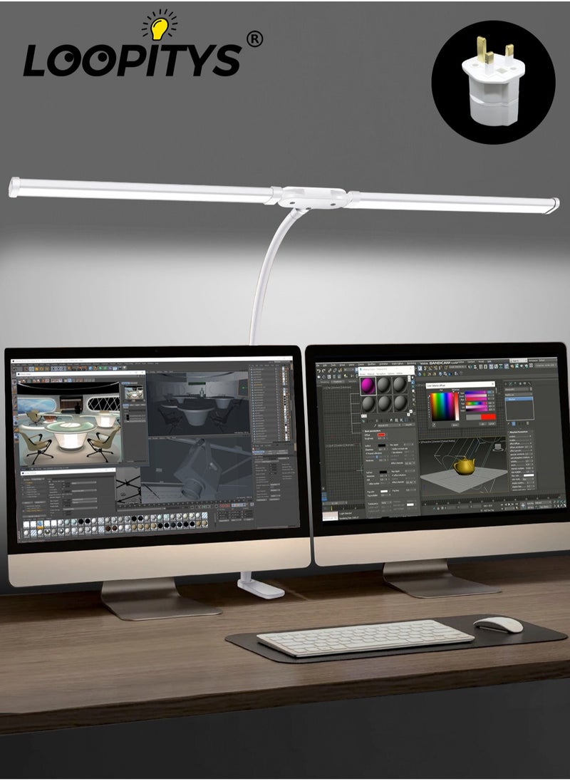 LOOPITYS - Led Desk Lamp for Office Home, Bright Double Head Desk Light with Clamp, Architect Task Lamp 25 Lighting Modes Adjustable Flexible Gooseneck - Image 1