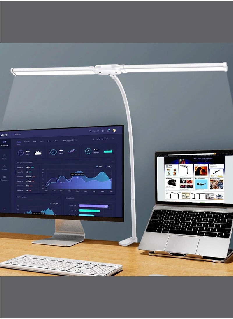 LOOPITYS - Led Desk Lamp for Office Home, Bright Double Head Desk Light with Clamp, Architect Task Lamp 25 Lighting Modes Adjustable Flexible Gooseneck - Image 1