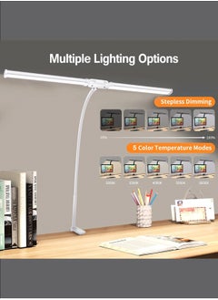 LOOPITYS Led Desk Lamp for Office Home, Bright Double Head Desk Light with Clamp, Architect Task Lamp 25 Lighting Modes Adjustable Flexible Gooseneck  - Image 5