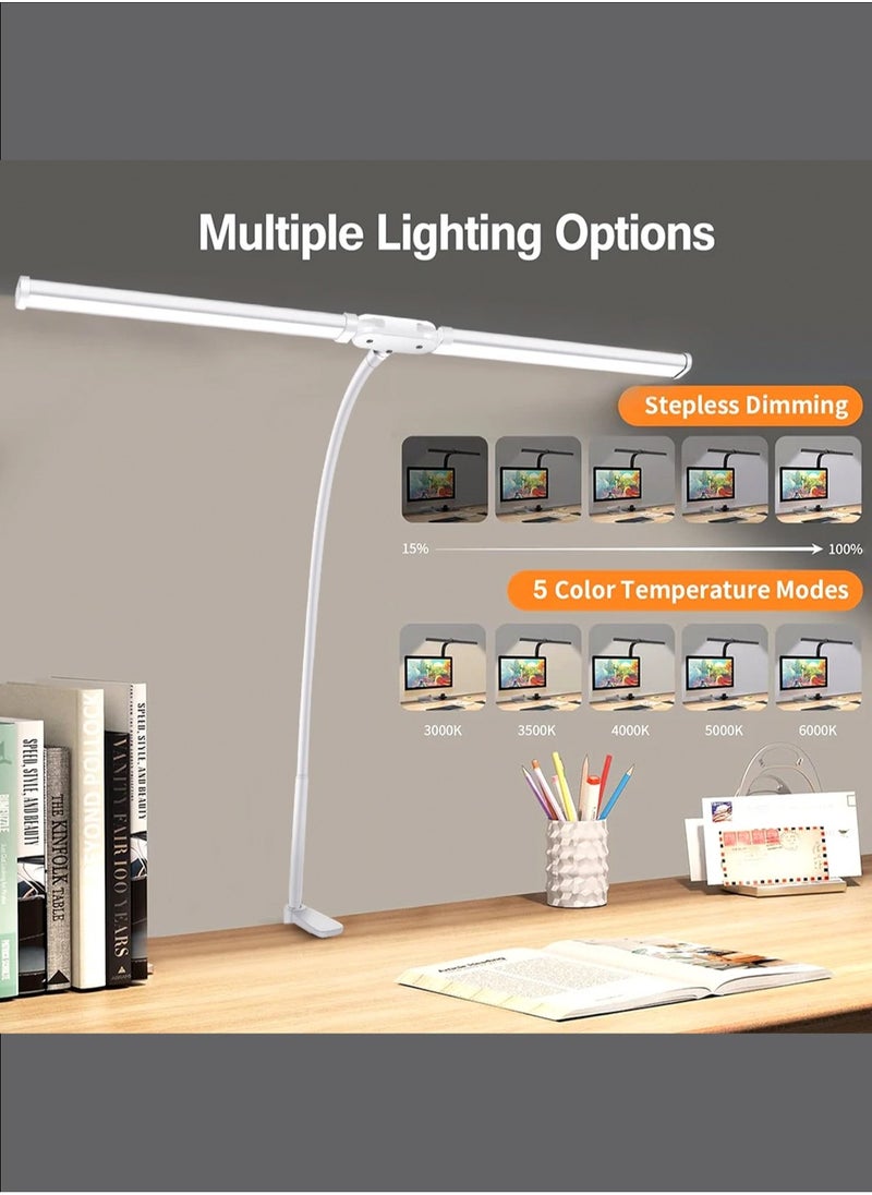 LOOPITYS - Led Desk Lamp for Office Home, Bright Double Head Desk Light with Clamp, Architect Task Lamp 25 Lighting Modes Adjustable Flexible Gooseneck - Image 1