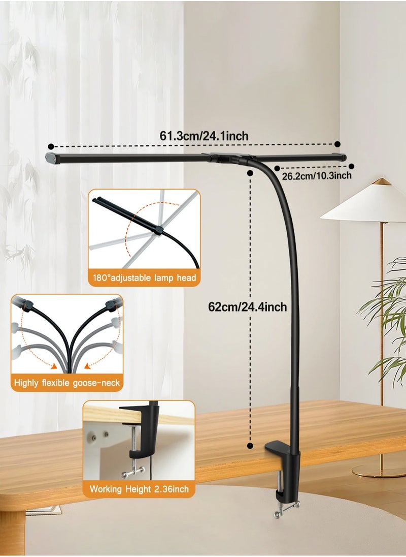 LOOPITYS - Led Desk Lamp for Office Home, Bright Double Head Desk Light with Clamp, Architect Task Lamp 25 Lighting Modes Adjustable Flexible Gooseneck - Image 1