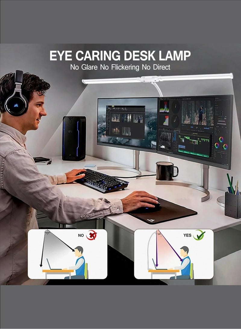 LOOPITYS Led Desk Lamp for Office Home, Bright Double Head Desk Light with Clamp, Architect Task Lamp 25 Lighting Modes Adjustable Flexible Gooseneck - Image 2