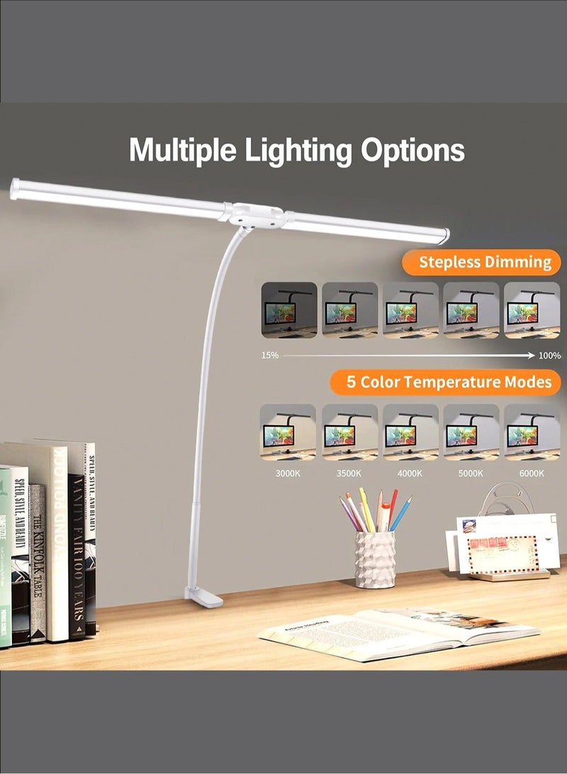 LOOPITYS Led Desk Lamp for Office Home, Bright Double Head Desk Light with Clamp, Architect Task Lamp 25 Lighting Modes Adjustable Flexible Gooseneck - Image 5