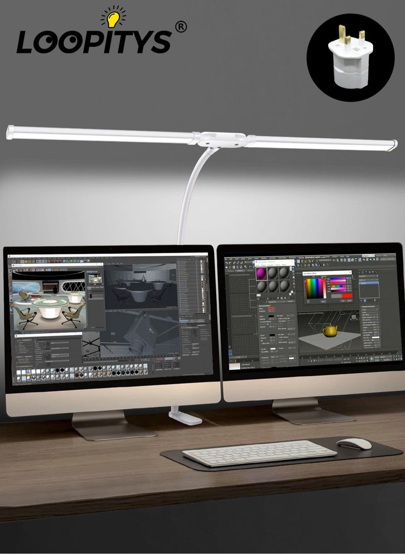 LOOPITYS Led Desk Lamp for Office Home, Bright Double Head Desk Light with Clamp, Architect Task Lamp 25 Lighting Modes Adjustable Flexible Gooseneck - Image 1