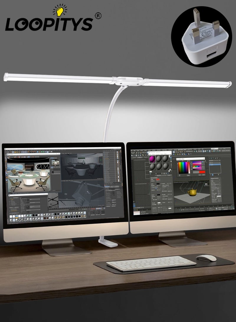 LOOPITYS Led Desk Lamp (white) for Office Home, Bright Double Head Desk Light with Clamp, Architect Task Lamp 25 Lighting Modes Adjustable Flexible Gooseneck - Image 1