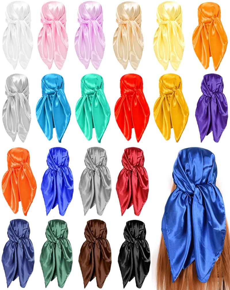 Tergy 20PCS 35" Satin Head Scarf Large Square Scarf Silk Feeling Fashion Hair Wrapping Scarves for Women Girls (20 Pieces) - Image 1