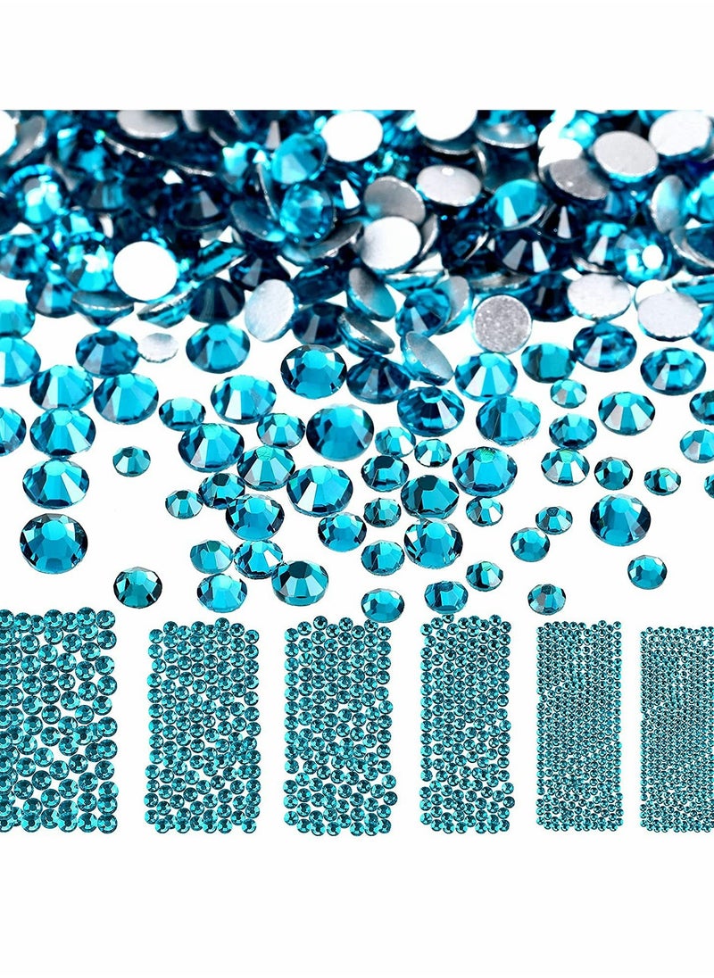 Nail Crystals Nail, Jewels Champagne Rhinestones, Round Beads, Flatback Glass Charms, Gems Stones with 6 Size   (Peacock Blue, 2880 Pieces)
